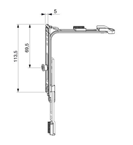 Maco Multi Matic corner drive 222209, 1 mushroom pin, 105mm